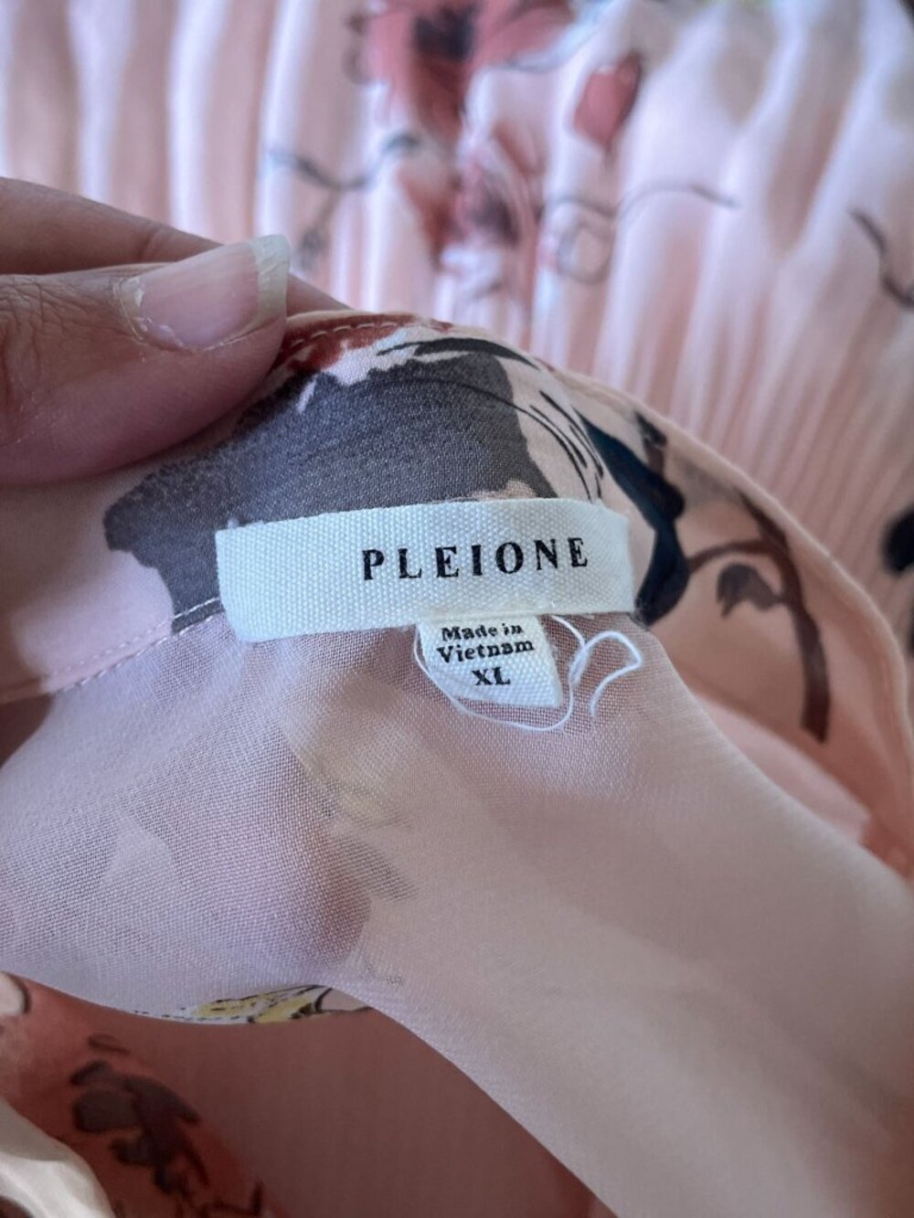 Pleione Blush Pink Floral Pleated Peasant Blouse Top Long Sleeve Size XL Boho - Picture 10 of 10